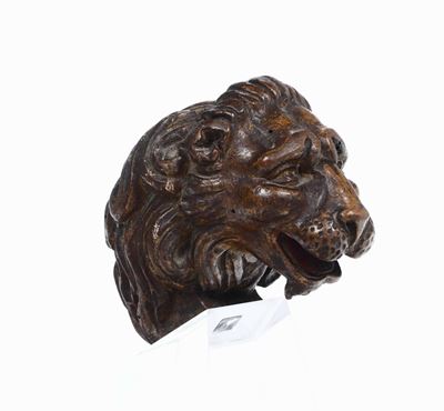 Testa di Leone in Legno. Intagliatore del XIX Secolo