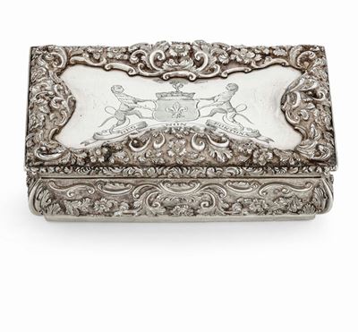 Tabacchiera in Argento Sterling Fuso Sbalzato e Cesellato. Inghilterra, 1843 (?)