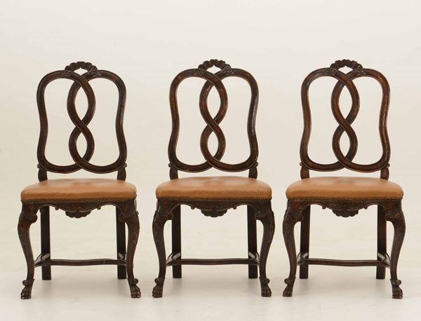Sei sedie in noce con schienale a giorno, Veneto, XIX secolo