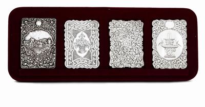 Quattro Scatoline Porta Biglietti in Argento Cesellato. Differenti Manifatture Inglesi del XIX-XX...