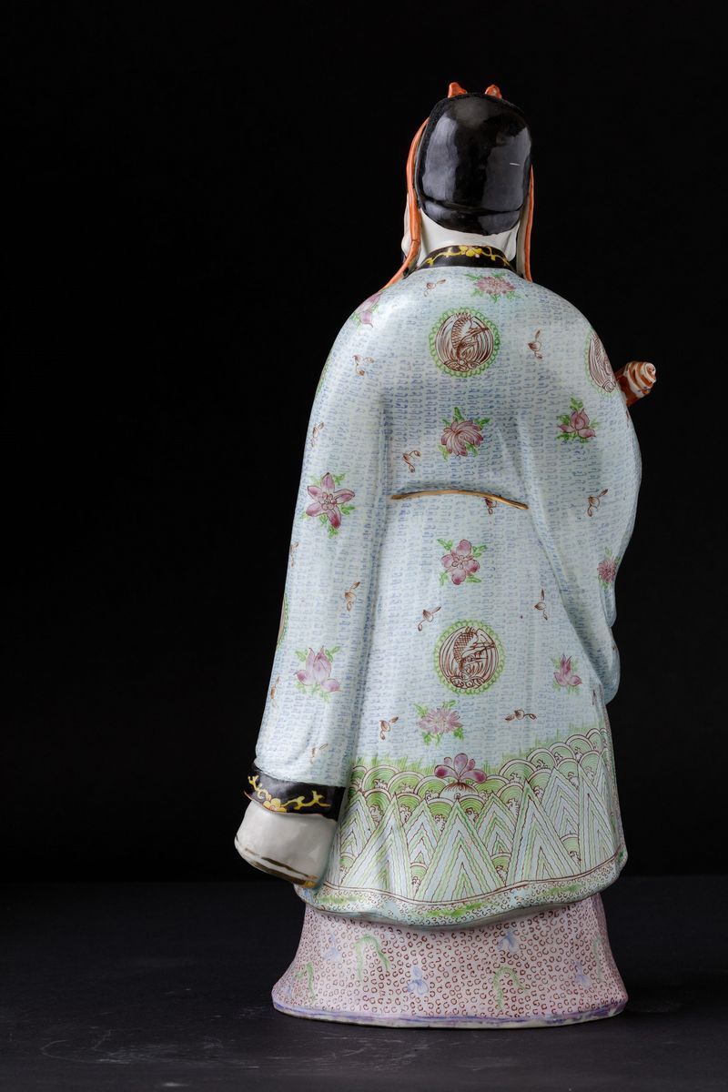 Figura in Porcellana Raffigurante Saggio con Scroll, Cina, Dinastia Qing, XIX Secolo