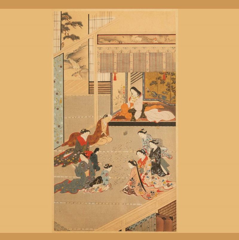 Dipinto raffigurante scena di vita comune, Giappone, periodo Edo (1603-1868)  - Asta Chinese Works of Art - II - Cambi Casa d'Aste