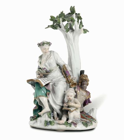 Raro Gruppo con Clio Meissen, 1750 Circa Modello di Johann Johachim Kaendler del 1748 Circa