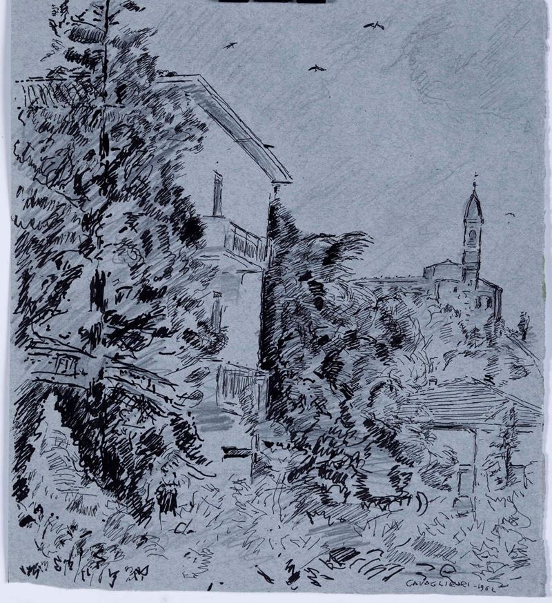 Mario Cavaglieri (Rovigo 1887 - Peyloubère 1969) Bologna vista di San Luca  - Auction 19th-20th century paintings - Cambi Casa d'Aste