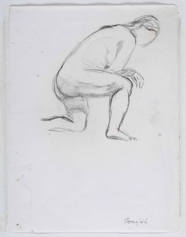 Mario Cavaglieri (Rovigo 1887 - Peyloubère 1969) Nudo femminile accovacciato