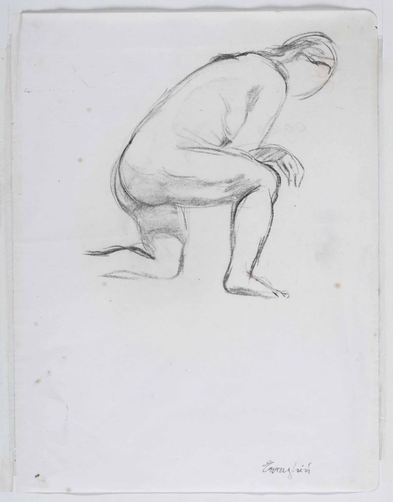 Mario Cavaglieri (Rovigo 1887 - Peyloubère 1969) Nudo femminile accovacciato  - Auction 19th-20th century paintings - Cambi Casa d'Aste
