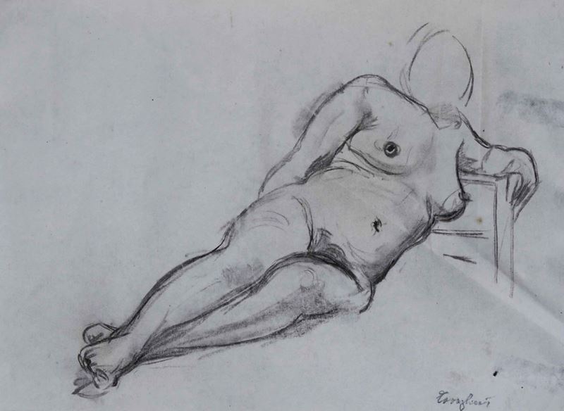 Mario Cavaglieri : Mario Cavaglieri (Rovigo 1887 - Peyloubère 1969) Nudo di donna sdraiata  - Auction 19th-20th century paintings - Cambi Casa d'Aste