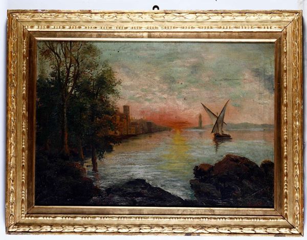 Pittore della fine del XIX secolo Veduta costiera