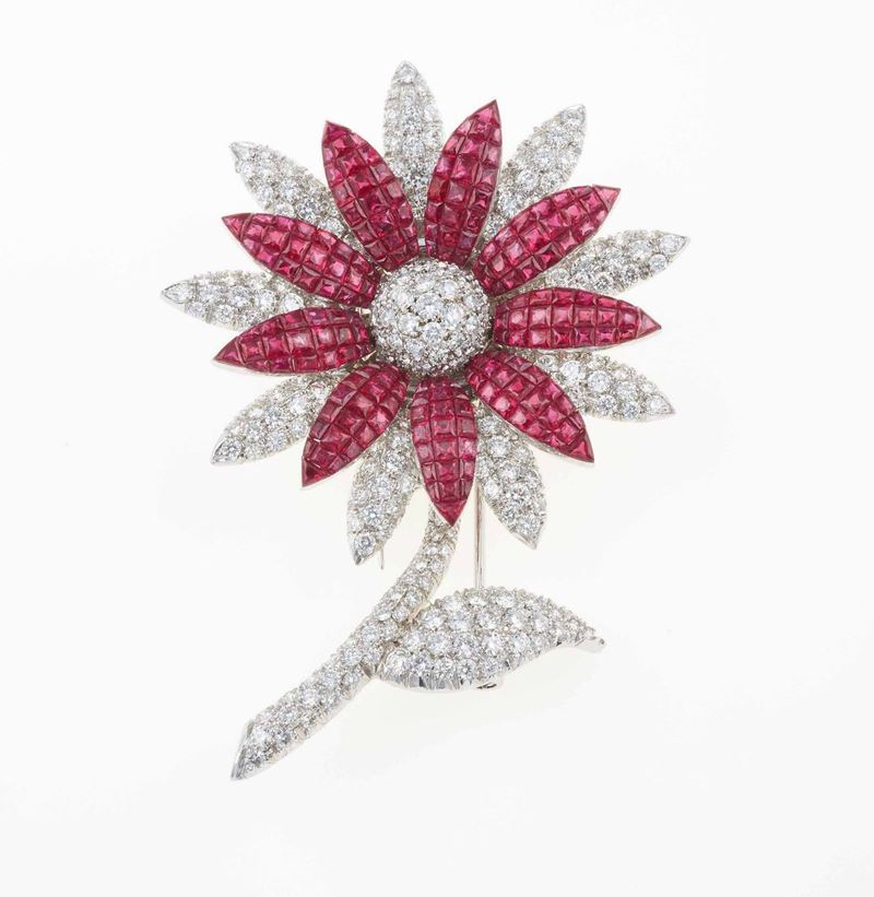 Sabbadini. Spilla con rubini e diamanti  - Auction Fine Jewels - III - Cambi Casa d'Aste