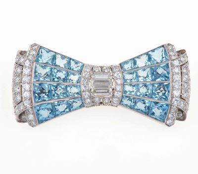 G C & Co. Spilla con Acquamarine e Diamanti