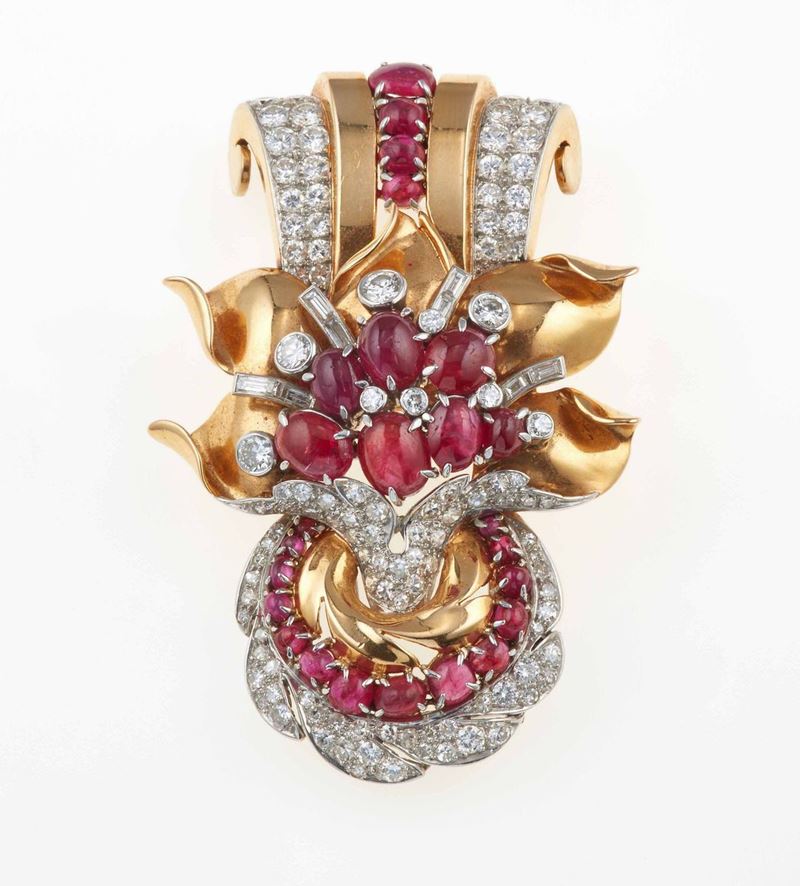  T&HM. Clip con rubini birmani e diamanti  - Auction Fine Jewels - III - Cambi Casa d'Aste