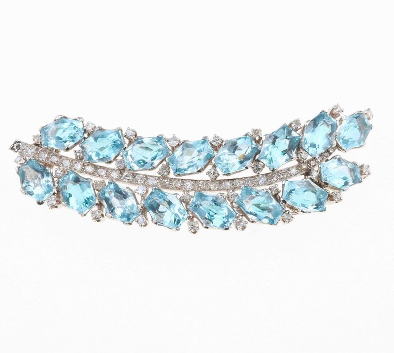 Spilla con acquamarine e diamanti  - Auction Fine Jewels - III - Cambi Casa d'Aste