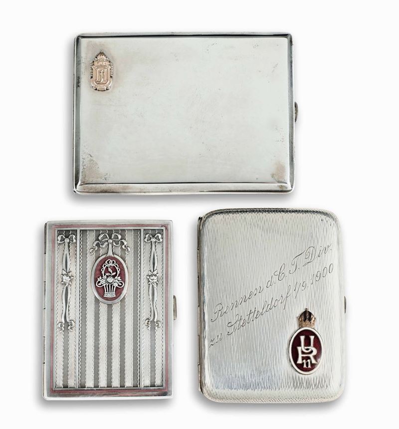 Tre scatole in argento e smalti e oro a basso titolo, Impero Austro-Ungarico, inizi del XX secolo  - Auction Silvers | Cambi Time - Cambi Casa d'Aste