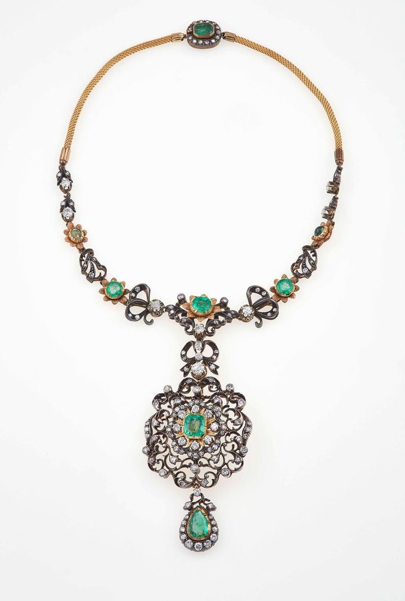 Girocollo smontabile con smeraldi e diamanti di vecchio taglio  - Asta Fine Jewels - III - Cambi Casa d'Aste