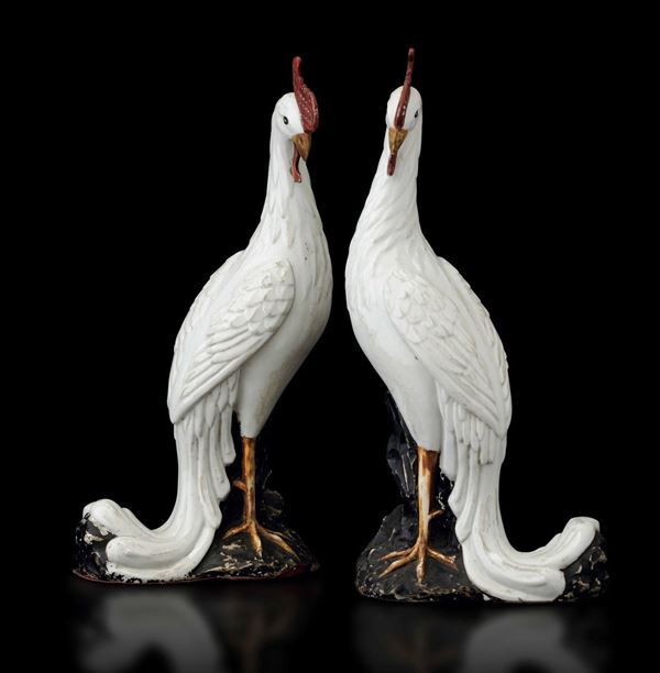 Two porcelain phoenixes, China, Qing Dynasty