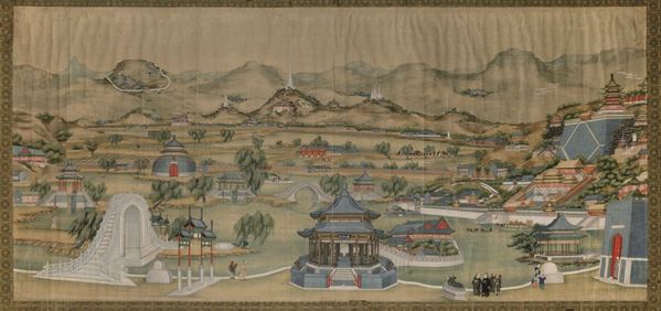Raro e grande dipinto su seta raffigurante il Palazzo Imperiale, Cina, Dinastia Qing, epoca Jiaqing (1796-1820)