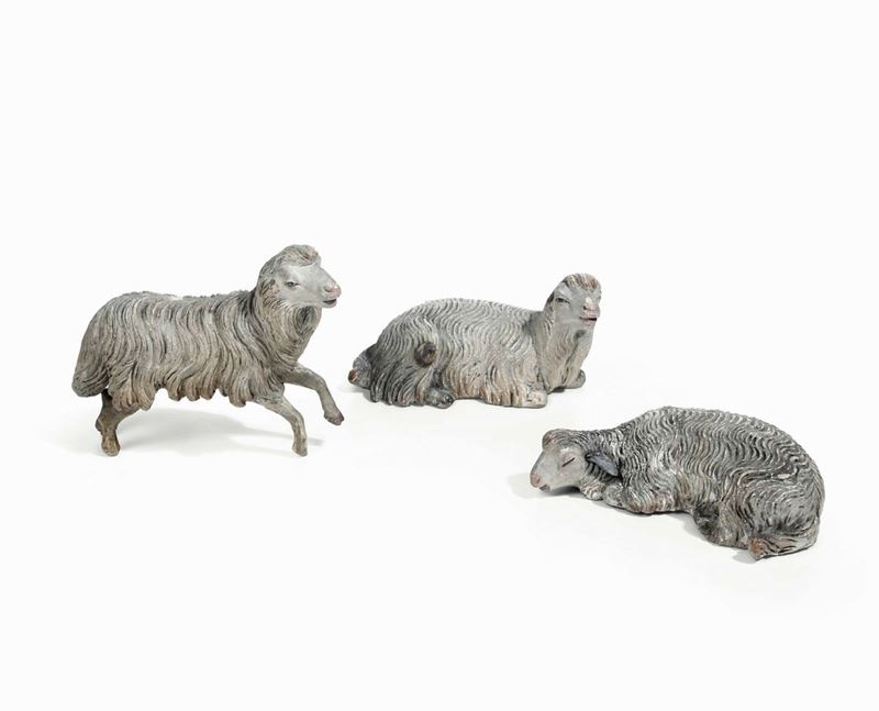 Tre statuine da presepe raffiguranti pecore. Napoli XIX secolo  - Auction Italian Mansions - Cambi Casa d'Aste