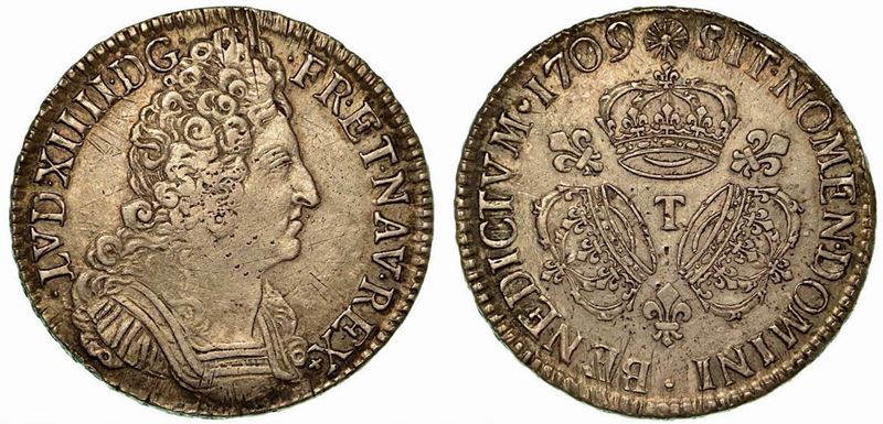FRANCIA. Louis XIV, 1643-1715. Ecu 1709 T.  - Auction Numismatics - Cambi Casa d'Aste