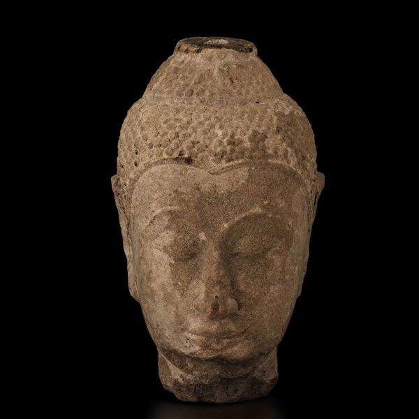 A stone Buddha head, Thailand, Ayutthaya, 1600s