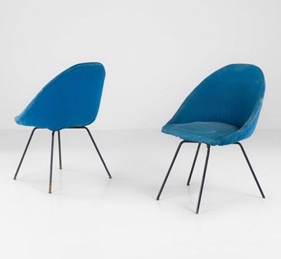 Coppia di Poltroncine con Struttura in Tubolare Metallico e Rivestimenti in Tessuto.