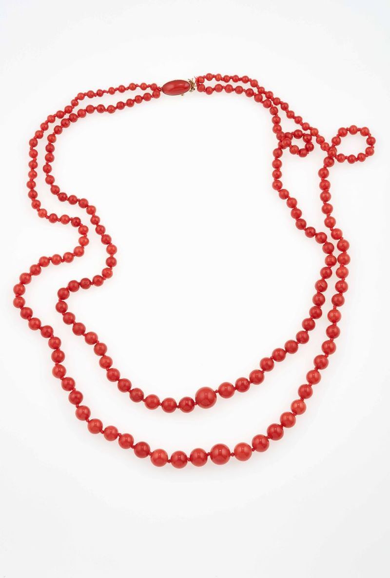 Collana a due fili di corallo  - Auction Fine Coral Jewels - II - Cambi Casa d'Aste