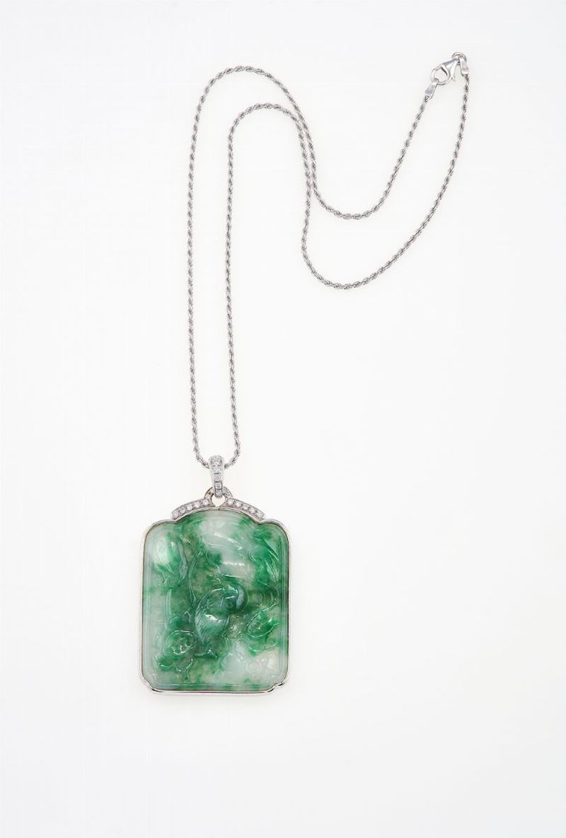 Pendente con giadeite e diamanti  - Auction Fine Coral Jewels - II - Cambi Casa d'Aste
