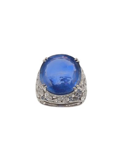 Anello con zaffiro (Sri Lanka), in oro bianco 750/1000, con diamanti