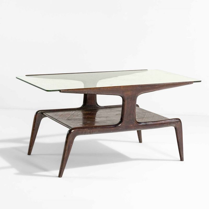 Gio Ponti : Tavolo basso con struttura e piano in legno. Piano superiore in vetro.  - Auction Design 200 - I - Cambi Casa d'Aste
