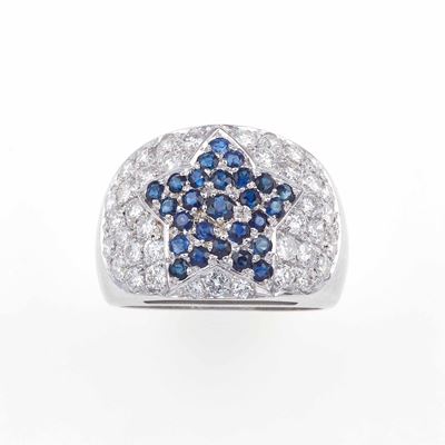Anello a Fascia con Pavè di Diamanti e Zaffiri