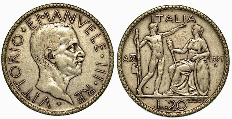 REGNO D'ITALIA. Vittorio Emanuele III di Savoia, 1900-1946. 20 Lire 1927/VI. Littore.  - Auction Numismatics - Cambi Casa d'Aste