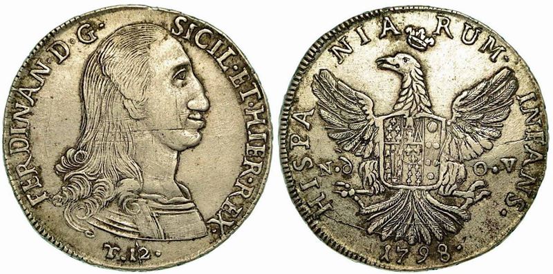PALERMO. Ferdinando III di Borbone (a nome di), 1759-1816 (primo periodo). 12 Tarì 1798.  - Asta Numismatica - Cambi Casa d'Aste