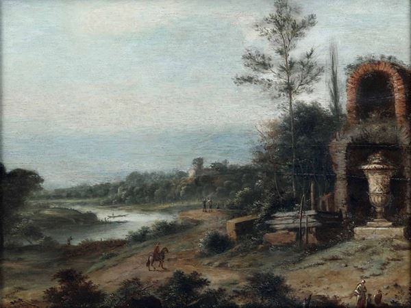 Frans de Momper (Anversa 1603-1660) Paesaggio con rovine e figure