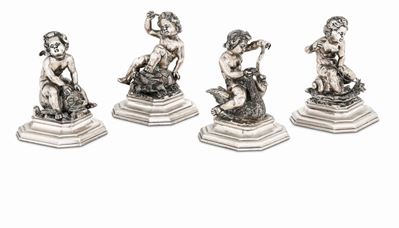 Quattro Amorini che Cavalcano Animali. Argenteri Artistica Milanese del XX Secolo. Argentiere Fra...