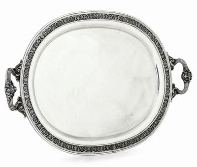 Grande Guantiera in Argento Sterling. Argenteria Artistica Milanese del XX Secolo. Bollo con Fasc...