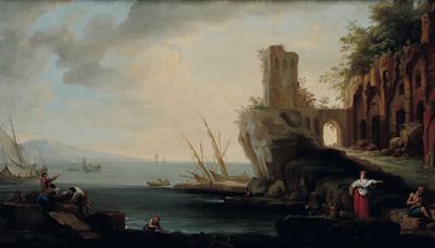 Charles Francois Lacroix De Marseille (marsiglia 1700 - Berlino 1782), Attribuito Aveduta Marina ...