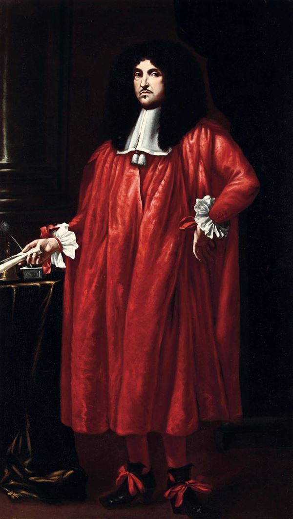 Giovanni Bernardo Carbone (Genova 1616-1683), attribuito a Ritratto di aristocratico in abito rosso