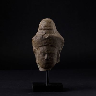 Testa di Buddha in Pietra, India, XIX Secolo