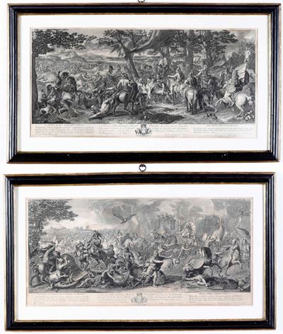 Audran, Jean (da Charles le Brun)coppia di Incisioni Raffiguranti Scene di Battaglie di Alessandr...