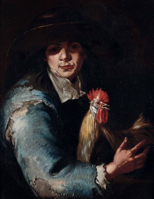 Giacomo Francesco Cipper detto il Todeschini (documentato dal 1705 al 1736) Ritratto di giovane con gallo