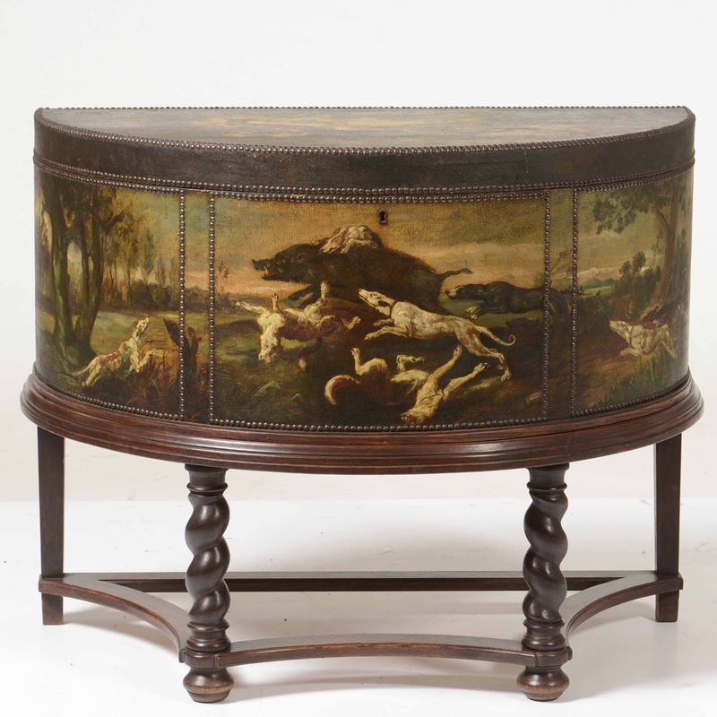 Cappelliera dipinta con scena di caccia al cinghiale  - Auction Antique October | Cambi Time - Cambi Casa d'Aste