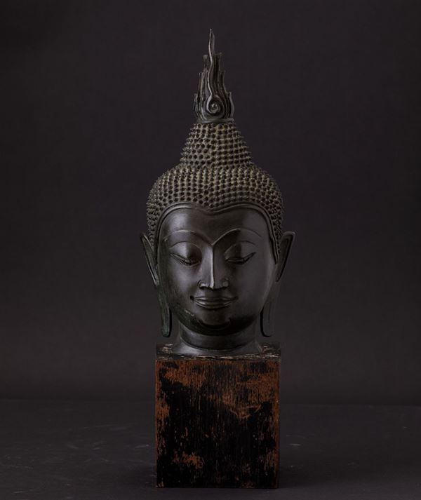 A bronze Buddha head, Thailand, 1800s