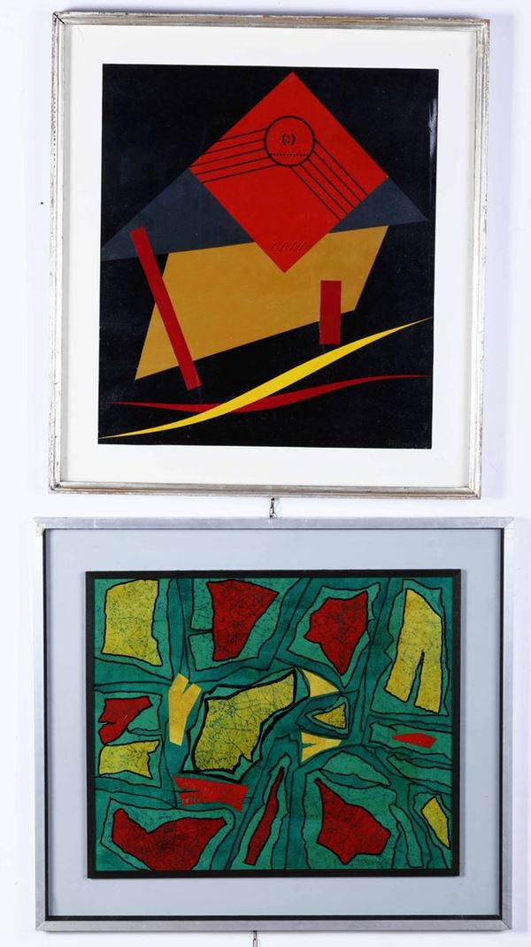 Due dipinti di Attilio Ferracin, acrilici su tela, misure diverse