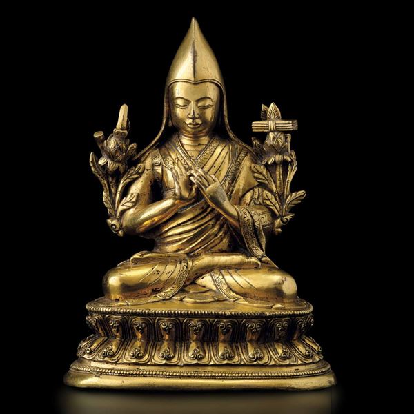 A gilt bronze Lama Tsonkapa, China, Qing Dynasty