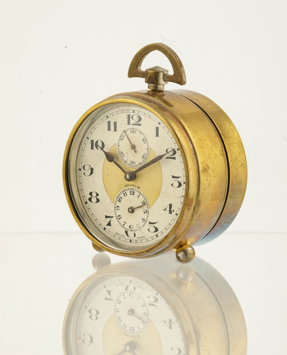 Zenith - Sveglia da Tavolo con Cassa in Ottone Dorato,quadrante Argentè e Numeri Breguet