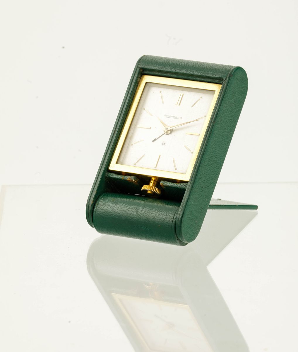 Jaeger Lecoultre - Sveglietta da Viaggio in Metallo Dorato 8 Giorni di Carica con Rivestimento in...