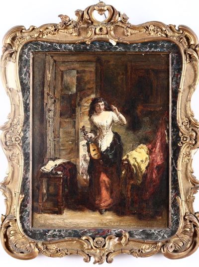 Daniel Pasmore (attivo tra il 1829 e il 1891) Figura Femminile con Mandolino