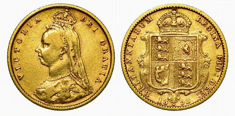 GRAN BRETAGNA. Victoria, 1837-1901. 1/2 Sovereign 1893, zecca di Melbourne.  - Auction Numismatics - Cambi Casa d'Aste