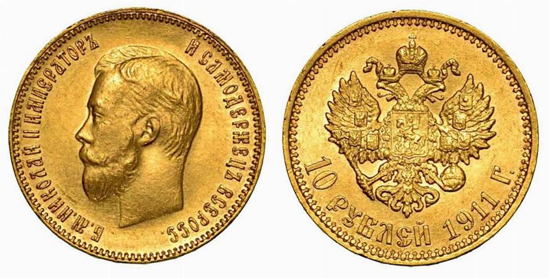 RUSSIA. Nikolaj II, 1894-1917. 10 Rubli 1911.  - Auction Numismatics - Cambi Casa d'Aste
