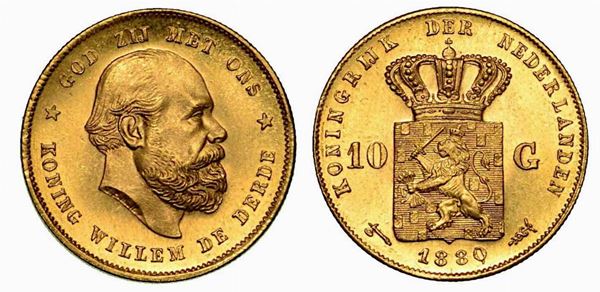 PAESI BASSI. Willem III, 1849-1890. 10 Gulden 1880.