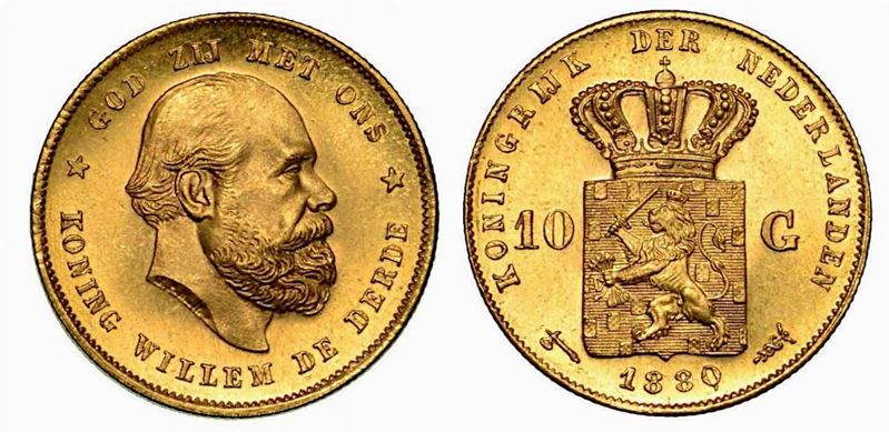 PAESI BASSI. Willem III, 1849-1890. 10 Gulden 1880.  - Auction Numismatics - Cambi Casa d'Aste